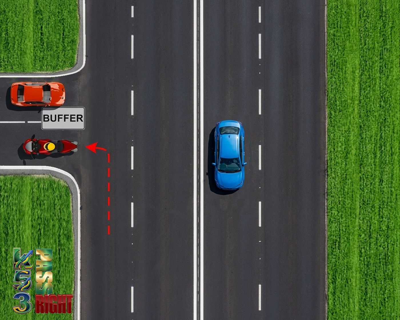 Motorcyclist turning left from the far left side of the road